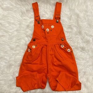 Vtg Kids Orange Embroidered Overalls 4T